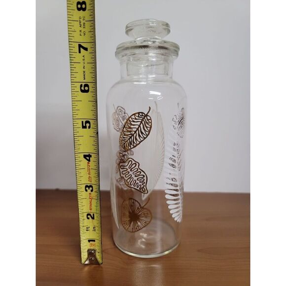 Mid Century Gold Gilded Leaf & White Mod Fern Design Apothecary canister - Picture 9 of 9